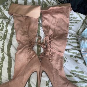 Thigh high suede boots
